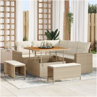 8 Delars Trädgårdsoffagrupp med Kuddar Beige Poly Rattan vidaXL