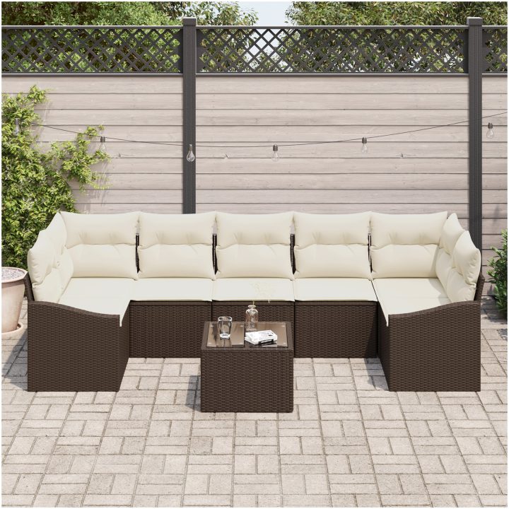 8-delars trädgårdsoffagrupp med kuddar i brunt poly rattan vidaXL 55 x 55 x 37 cm – bild 3