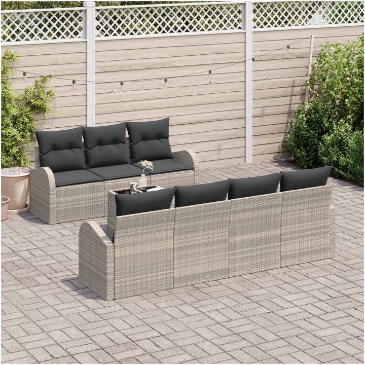 8 Delars Trädgårdsoffagrupp med Kuddar Ljusgrå Poly Rottning vidaXL 55 x 55 x 37 cm – bild 3