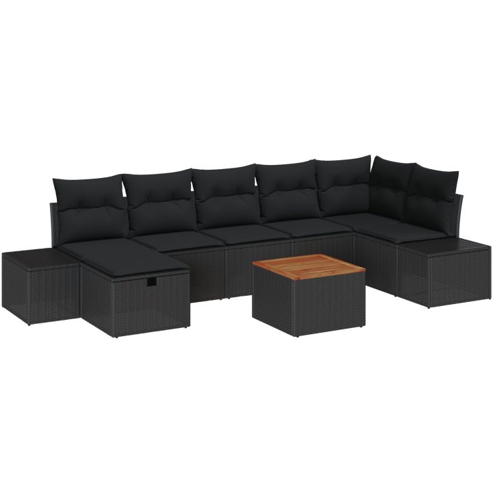 8-delars Trädgårdsoffagrupp med Kuddar Svart Poly Rattan vidaXL 55 x 55 x 37 cm – bild 2