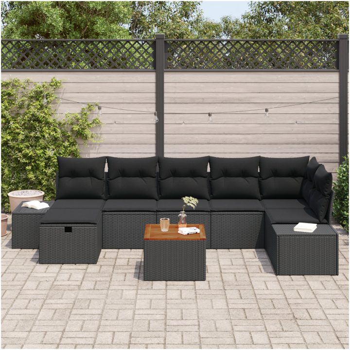 8-delars Trädgårdsoffagrupp med Kuddar Svart Poly Rattan vidaXL 55 x 55 x 37 cm – bild 3
