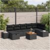 8-delars Trädgårdsoffagrupp med Kuddar Svart Poly Rattan vidaXL 55 x 55 x 37 cm – miniatyr 1