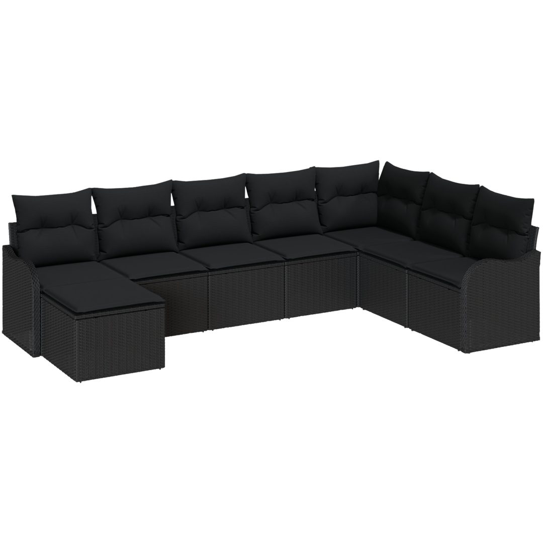 8 Delars Trädgårdsoffagrupp med Kuddar Svart Poly Rattan vidaXL Stor – bild 2