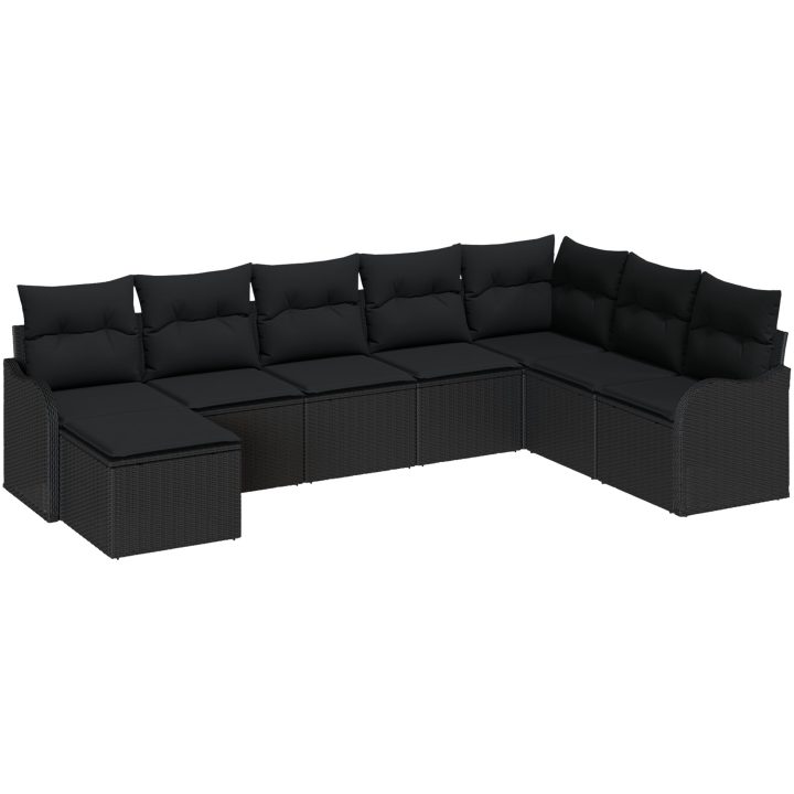 8 Delars Trädgårdsoffagrupp med Kuddar Svart Poly Rattan vidaXL Stor – bild 2