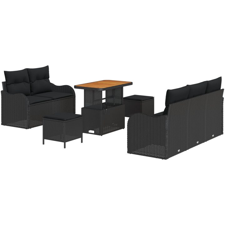 8-delars trädgårdsoffakollektion med kuddar svart poly rattan akacia vidaXL Medium – bild 2