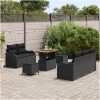 8-delars trädgårdsoffakollektion med kuddar svart poly rattan akacia vidaXL Medium – miniatyr 3