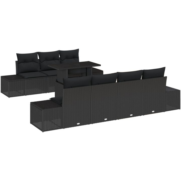 8-delars trädgårdsoffapaket med svarta polyesterkuddar i poly rattan vidaXL 100 x 55 x 73 cm – bild 2