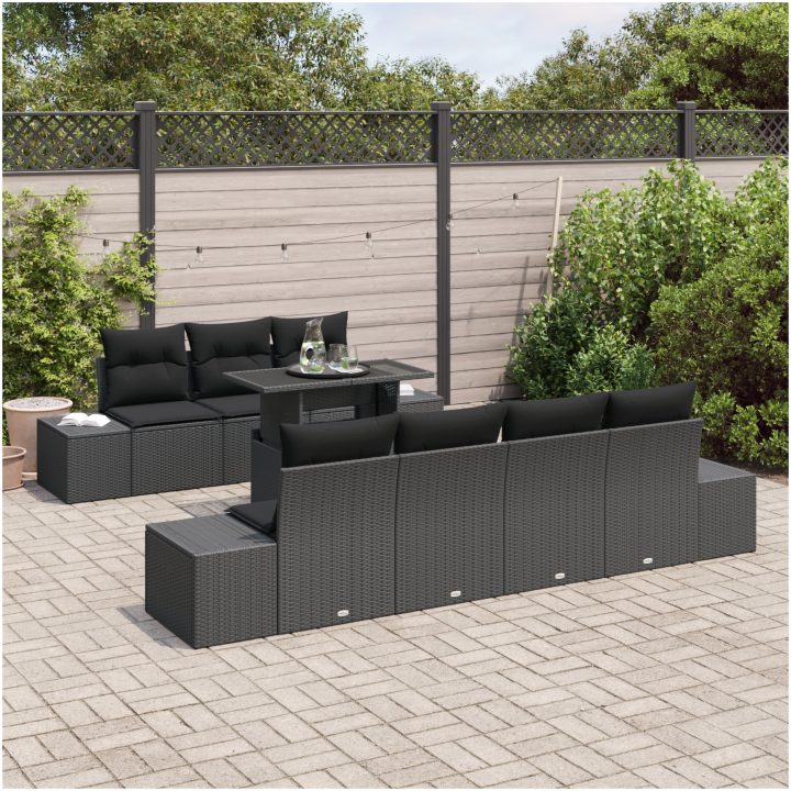 8-delars trädgårdsoffapaket med svarta polyesterkuddar i poly rattan vidaXL 100 x 55 x 73 cm – bild 3