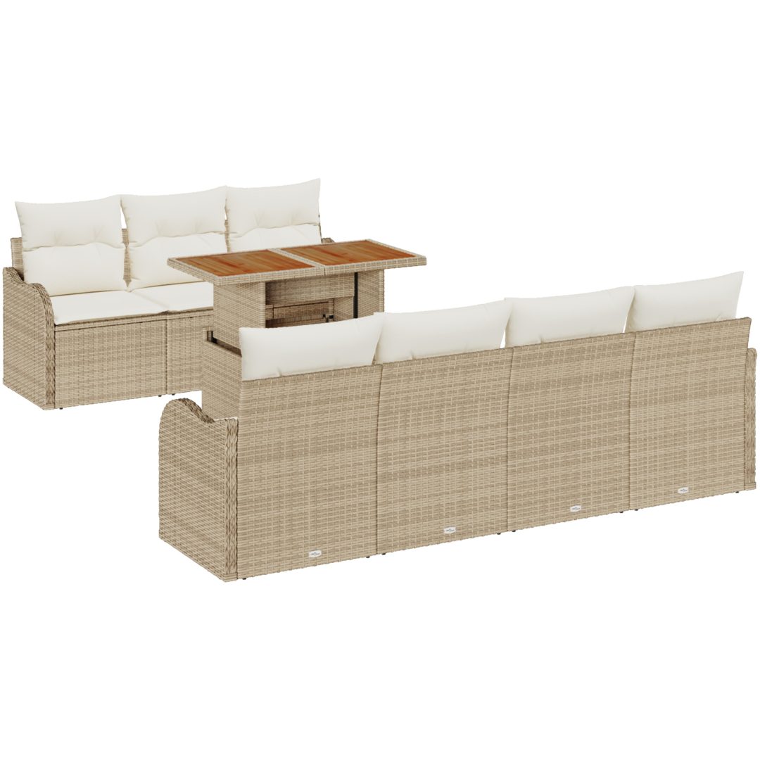 8-delars trädgårdsoffapset med kuddar beige poly rattan akacia vidaXL Stor – bild 2