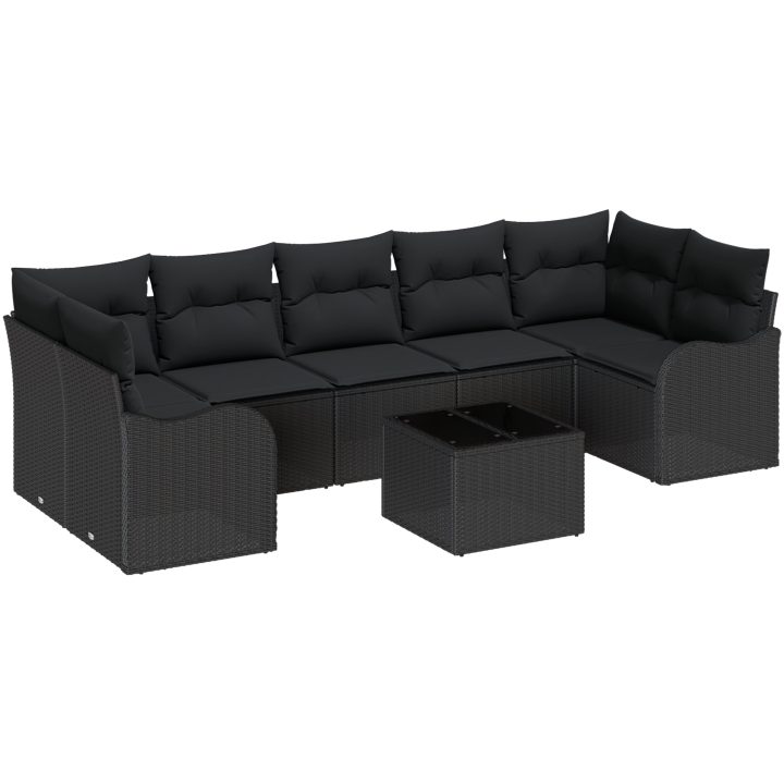 8-delars trädgårdsoffasats med kuddar svart poly rattan vidaXL Medium – bild 2