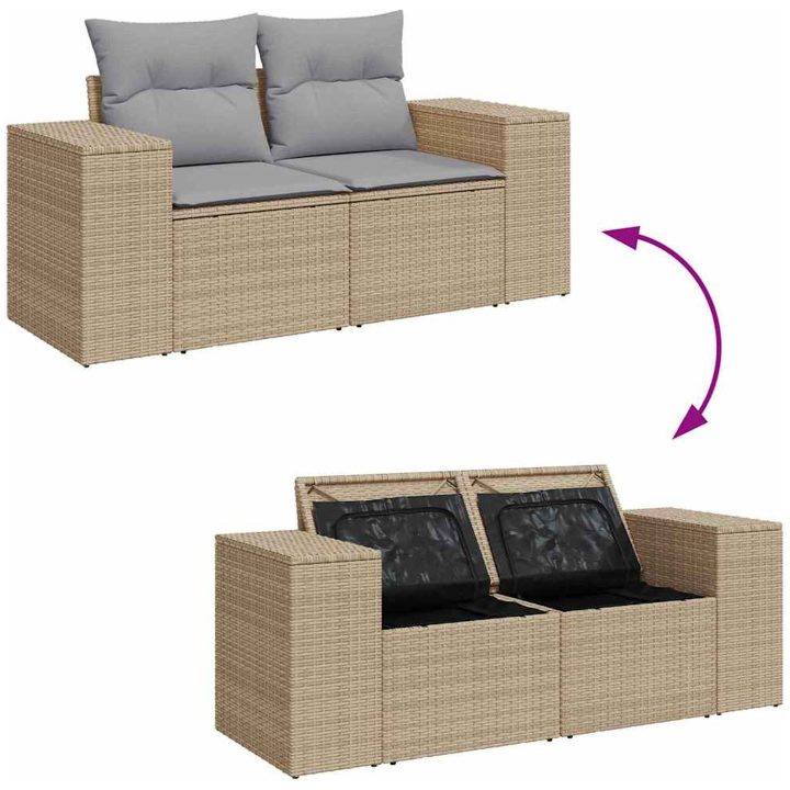 8-delars trädgårdsoffaset med dynor Beige Poly Rattan Akacia vidaXL Medium – bild 10
