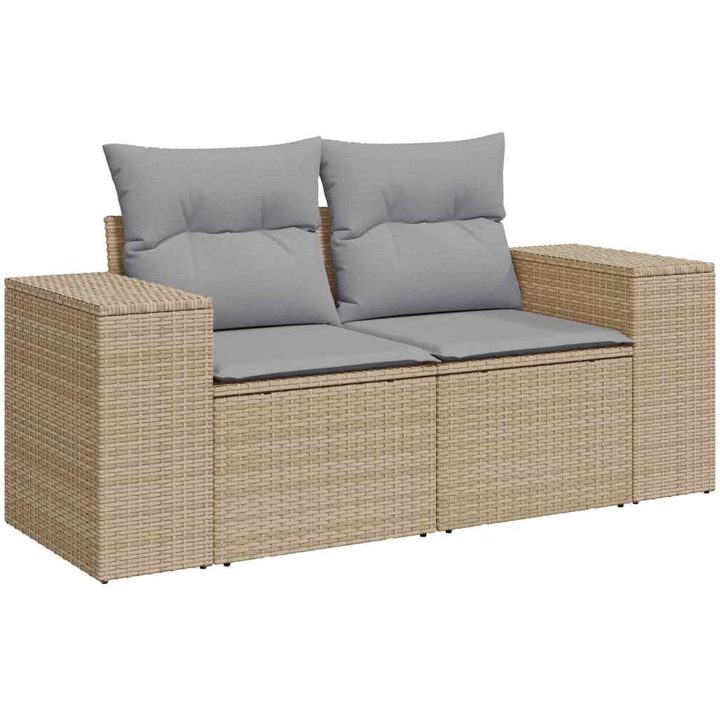 8-delars trädgårdsoffaset med dynor Beige Poly Rattan Akacia vidaXL Medium – bild 5