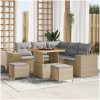 8-delars trädgårdsoffaset med dynor Beige Poly Rattan Akacia vidaXL Medium – miniatyr 1