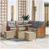 8-delars trädgårdsoffaset med kuddar beige poly Rattan akacia vidaXL Medium – miniatyr 1