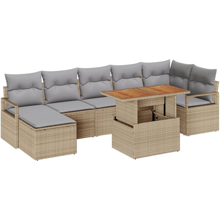 8 Delars Trädgårdsoffaset med Kuddar Beige Poly Rotting Akacia vidaXL Stor – bild 2