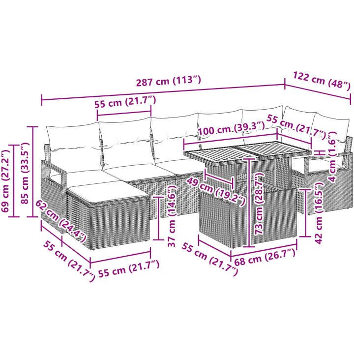 8 Delars Trädgårdsoffaset med Kuddar Beige Poly Rotting Akacia vidaXL Stor – bild 12