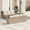 8 Delars Trädgårdsoffaset med Kuddar Beige Poly Rottings vidaXL Stor – miniatyr 1