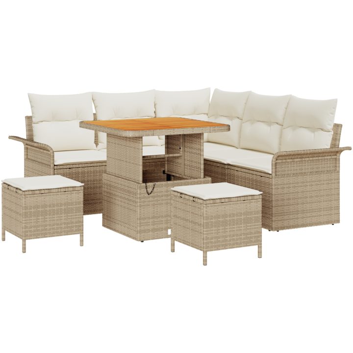 8 Delars Trädgårdsoffaset med Kuddar Beige Poly Rottning Akacia vidaXL Stor – bild 2