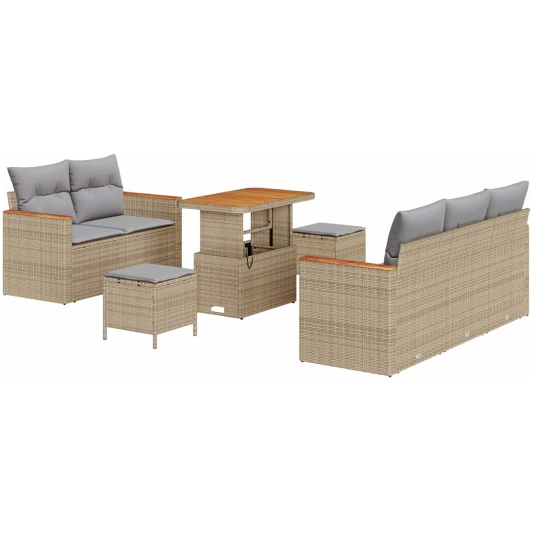 8-delars trädgårdsoffaset med kuddar beige polyrotting vidaXL Medium – bild 2