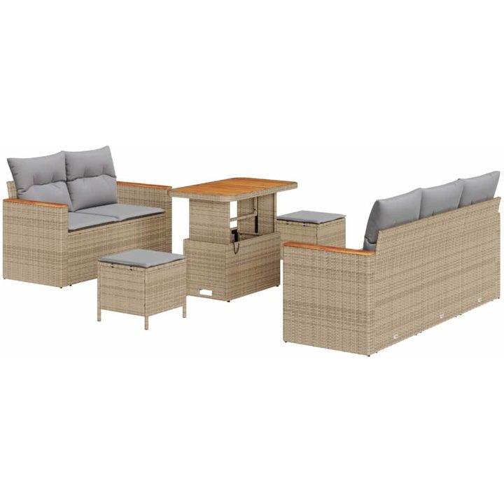 8-delars trädgårdsoffaset med kuddar beige polyrotting vidaXL Medium – bild 2