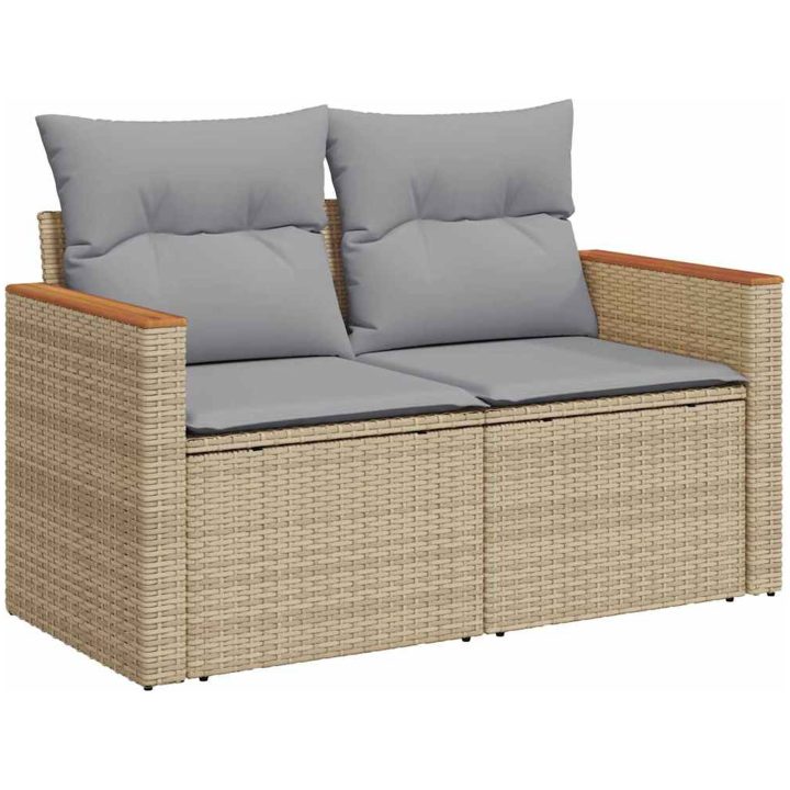 8-delars trädgårdsoffaset med kuddar beige polyrotting vidaXL Medium – bild 5