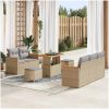 8-delars trädgårdsoffaset med kuddar beige polyrotting vidaXL Medium – miniatyr 1