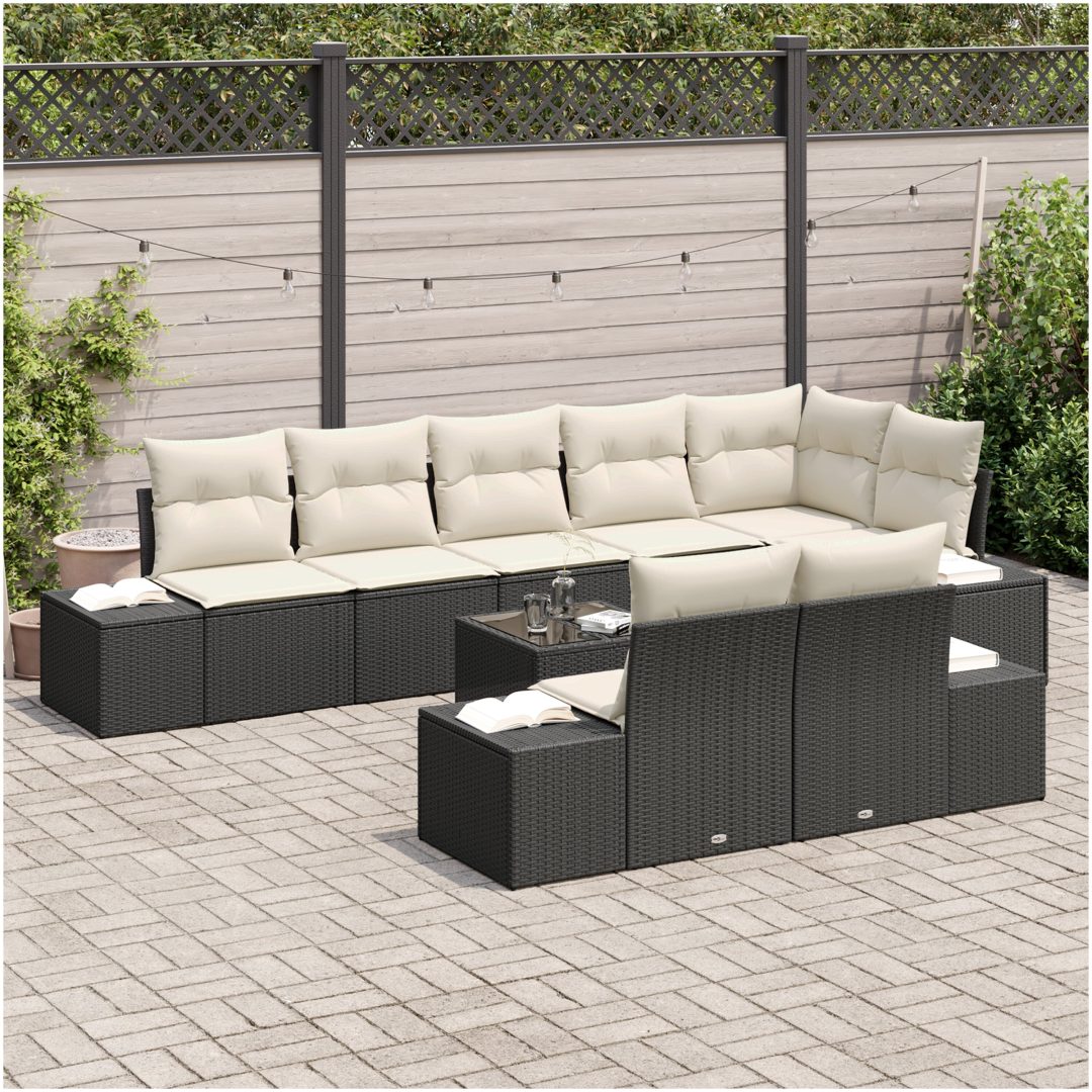 8-delars trädgårdsoffaset med kuddar Brown Poly Rattan vidaXL 55 x 55 x 37 cm – bild 3