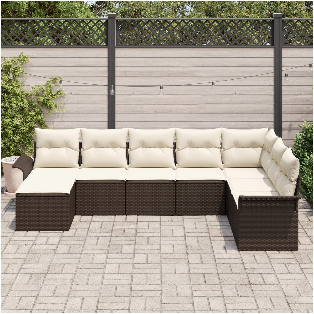 8-delars trädgårdsoffaset med kuddar Brun poly rattan vidaXL 297.5 x 187.5 x 85 cm – bild 3