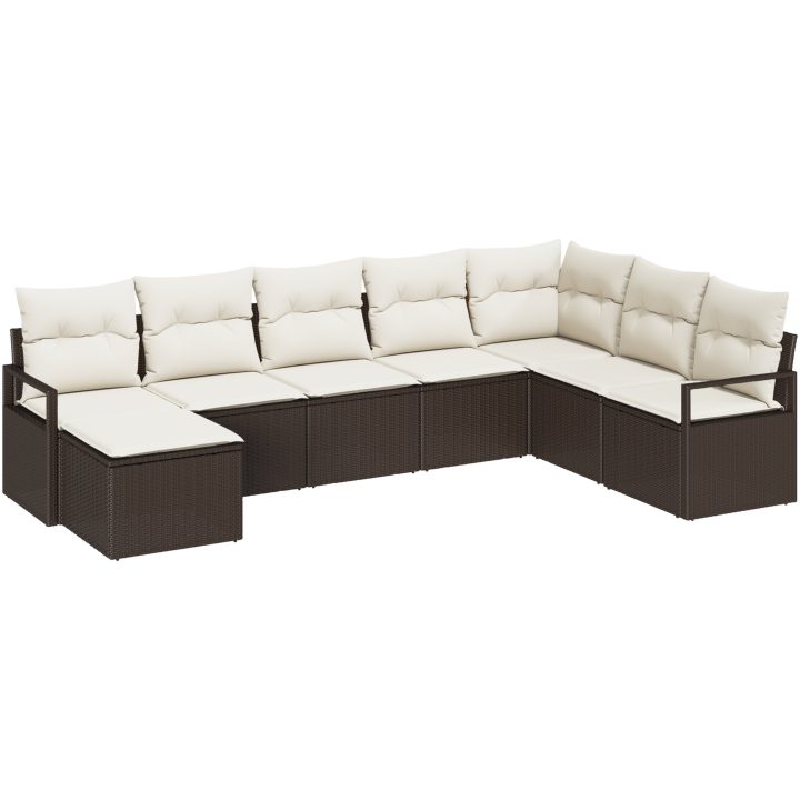 8 Delars Trädgårdsoffaset med Kuddar Brun Poly Rattan vidaXL Stor – bild 2