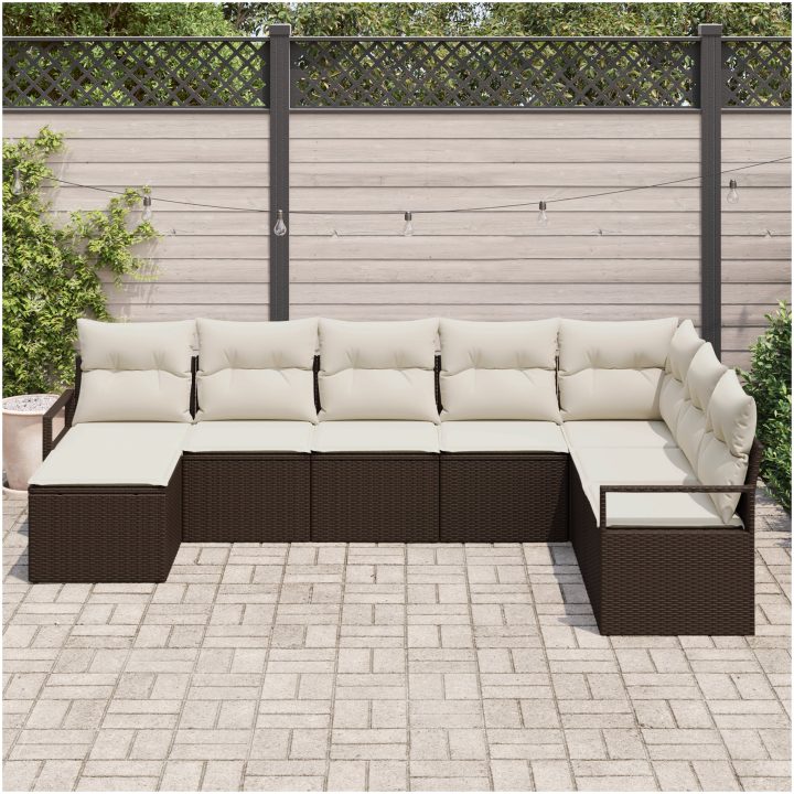 8 Delars Trädgårdsoffaset med Kuddar Brun Poly Rattan vidaXL Stor – bild 3