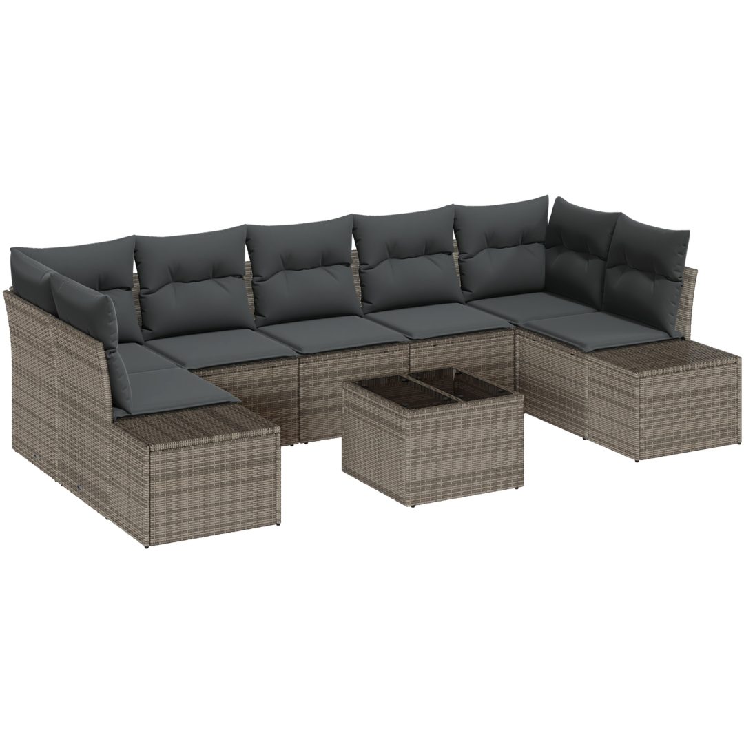 8-delars Trädgårdsoffaset med Kuddar Grå Poly Rattan vidaXL 55 x 55 x 37 cm – bild 2