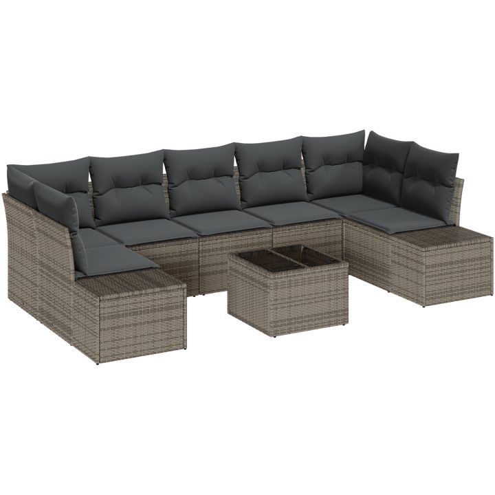 8-delars Trädgårdsoffaset med Kuddar Grå Poly Rattan vidaXL 55 x 55 x 37 cm – bild 2