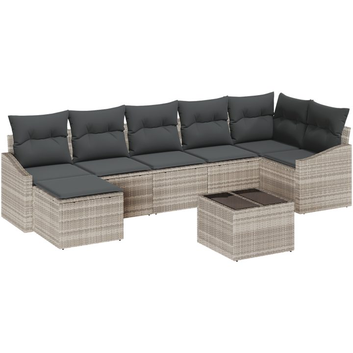 8-delars trädgårdsoffaset med kuddar grå polyrotting vidaXL 288.5 x 123.5 x 85 cm – bild 2