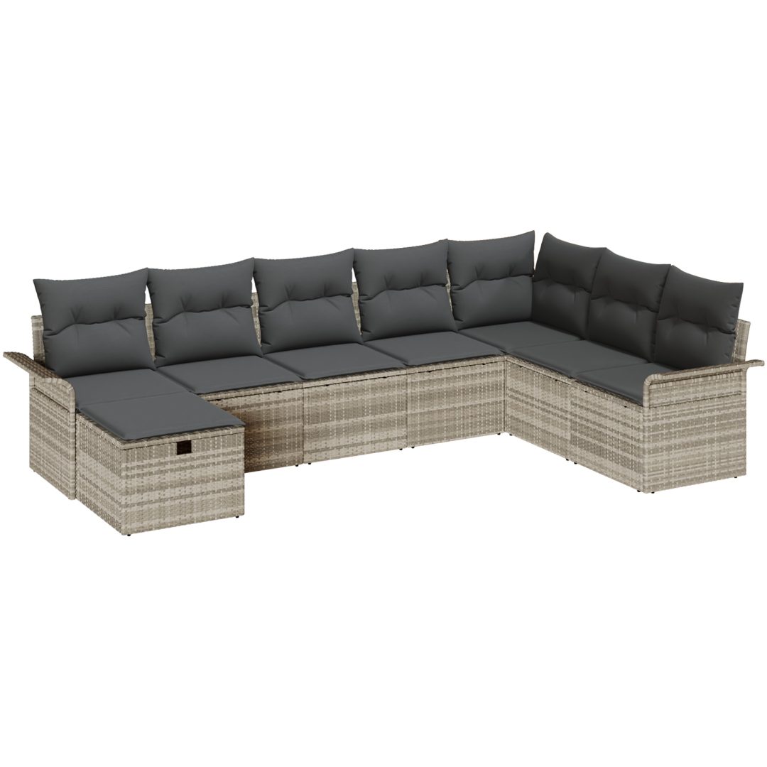 8-delars Trädgårdsoffaset med Kuddar Ljusgrå Poly Rattan vidaXL 297.5 x 187.5 x 85 cm – bild 2