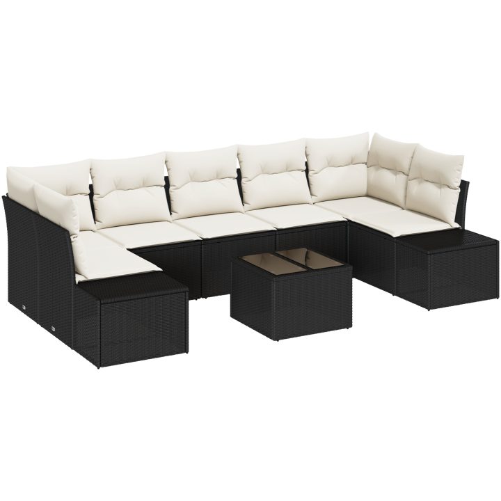 8-delars trädgårdsoffaset med kuddar Svart Konstrotting vidaXL 55 x 55 x 37 cm – bild 2