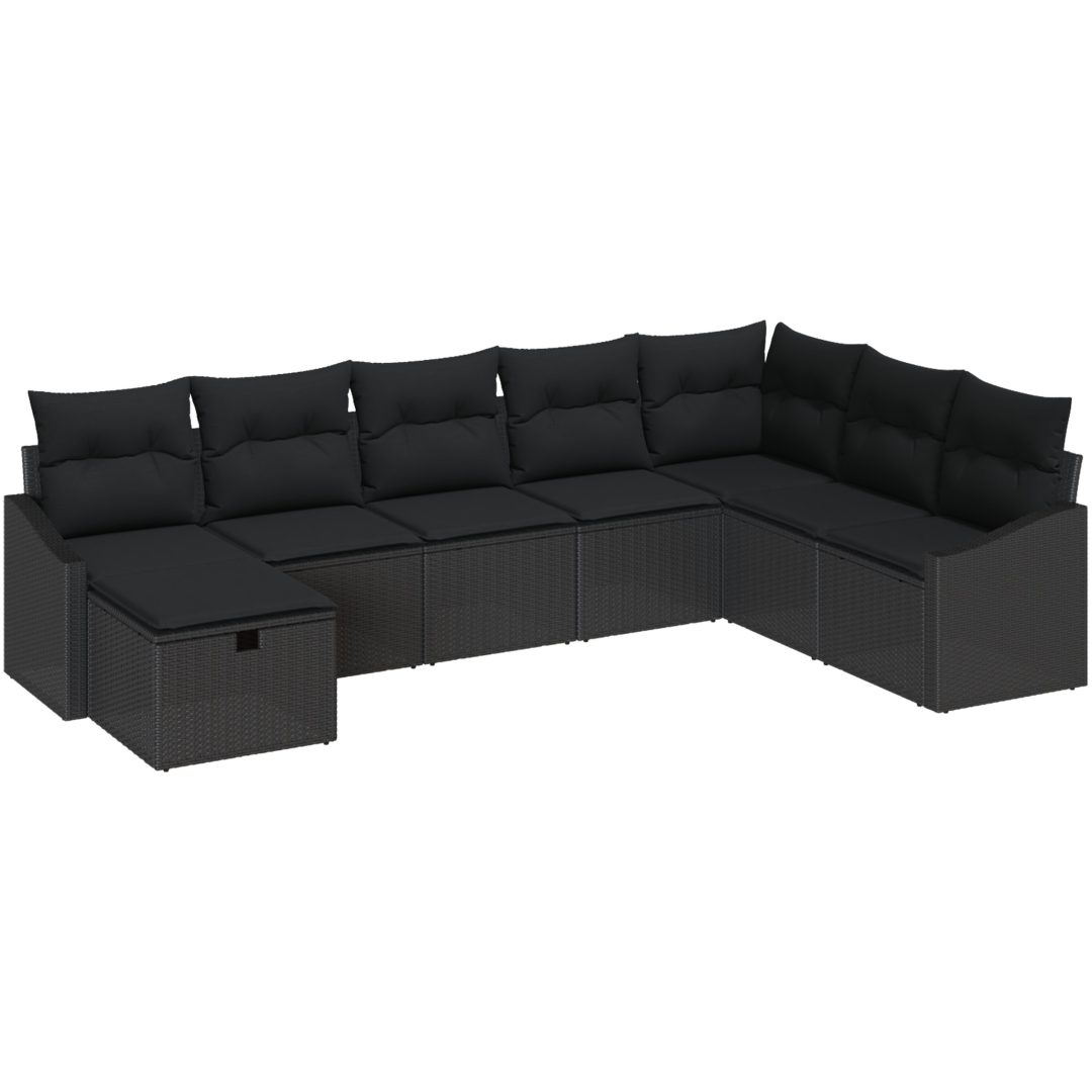 8-delars trädgårdsoffaset med kuddar svart poly konstrotting vidaXL 55 x 62 x 69 cm – bild 2