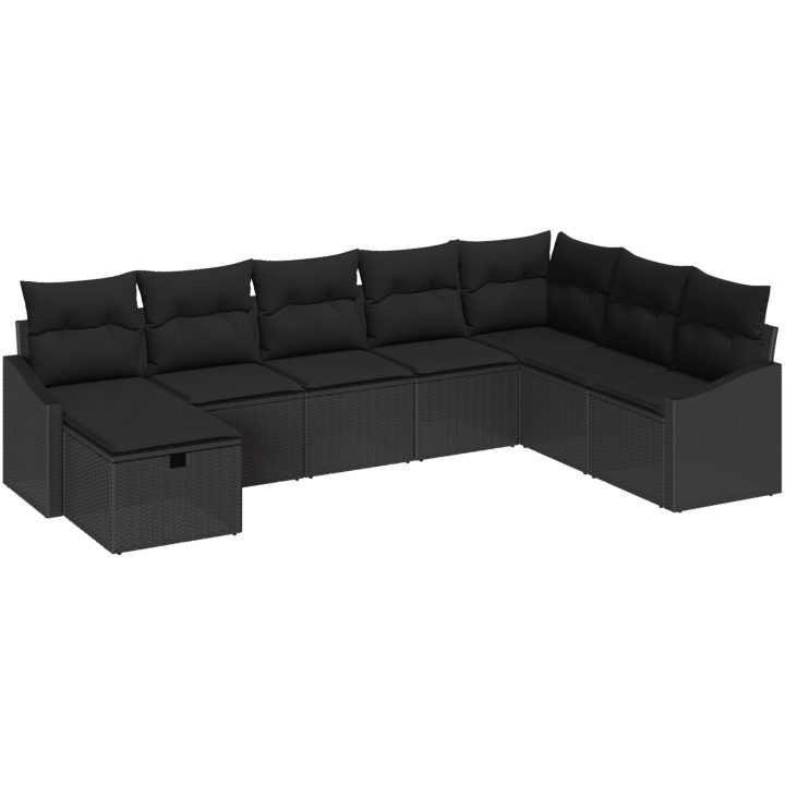 8-delars trädgårdsoffaset med kuddar svart poly konstrotting vidaXL 55 x 62 x 69 cm – bild 2