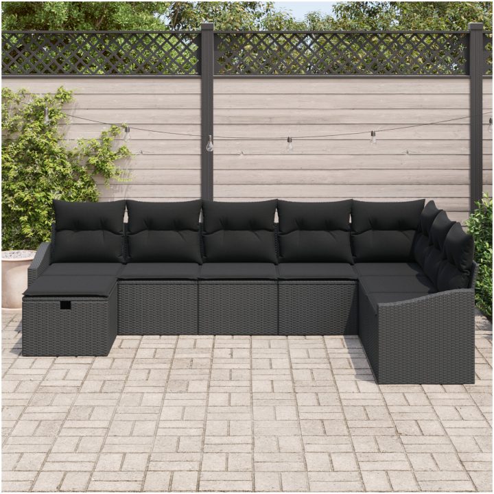 8-delars trädgårdsoffaset med kuddar svart poly konstrotting vidaXL 55 x 62 x 69 cm – bild 3