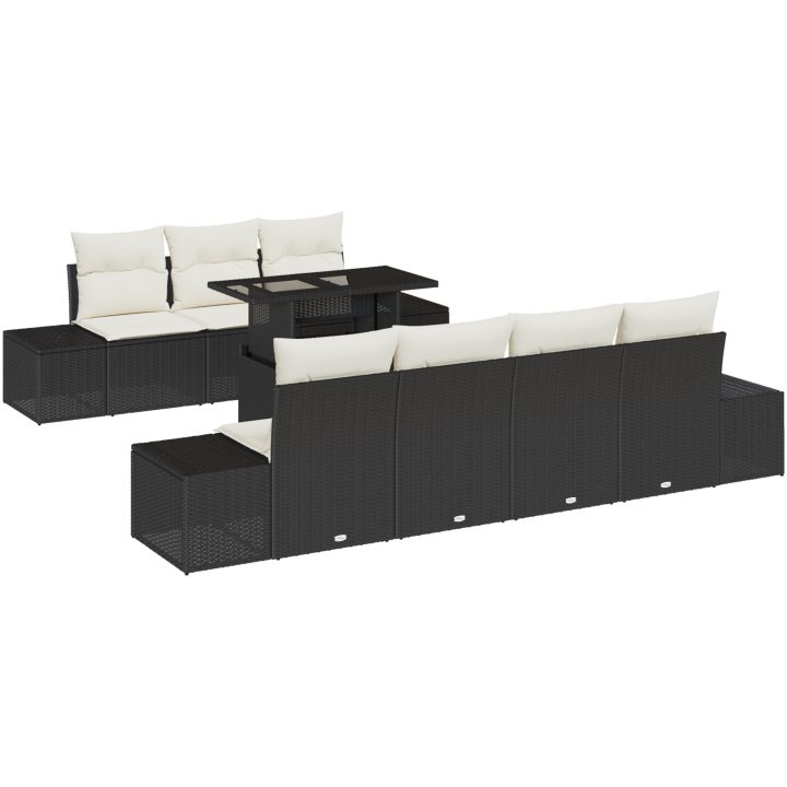 8-delars trädgårdsoffaset med kuddar, svart poly rattan vidaXL 100 x 55 x 73 cm – bild 2
