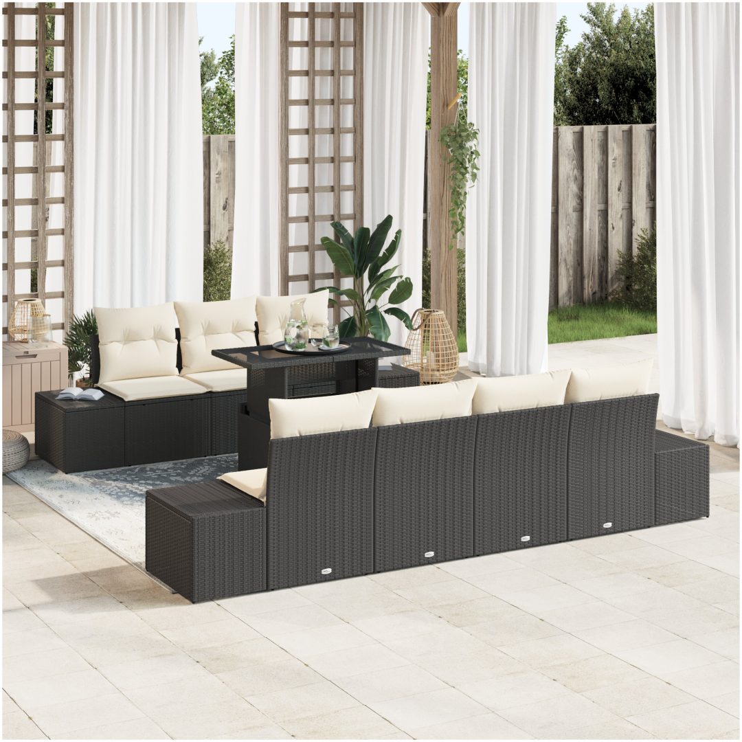 8-delars trädgårdsoffaset med kuddar, svart poly rattan vidaXL 100 x 55 x 73 cm