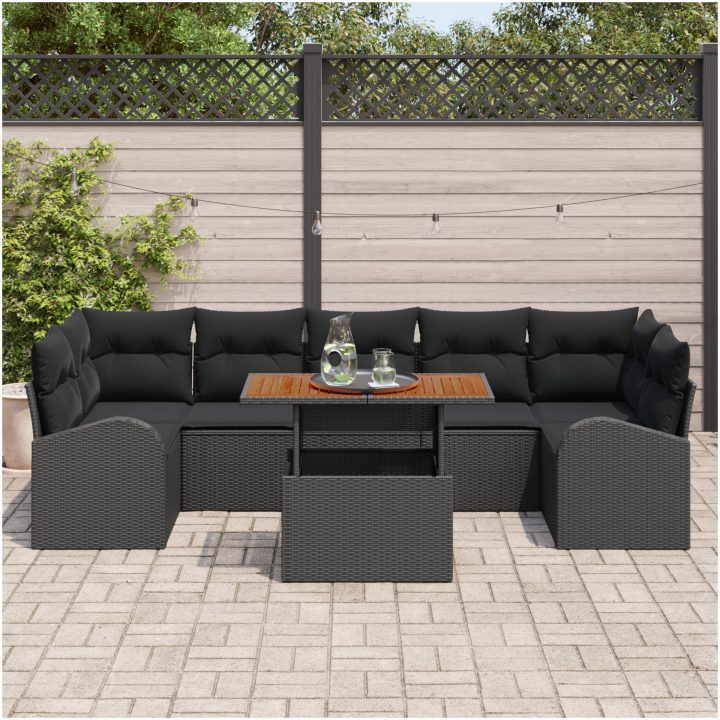 8 Delars Trädgårdsoffaset med Kuddar Svart Poly Rattan vidaXL Stor – bild 3