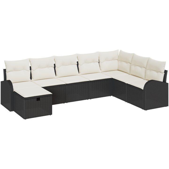 8-delars trädgårdsoffaset med kuddar svart poly rotting vidaXL 289 x 179 x 85 cm – bild 2