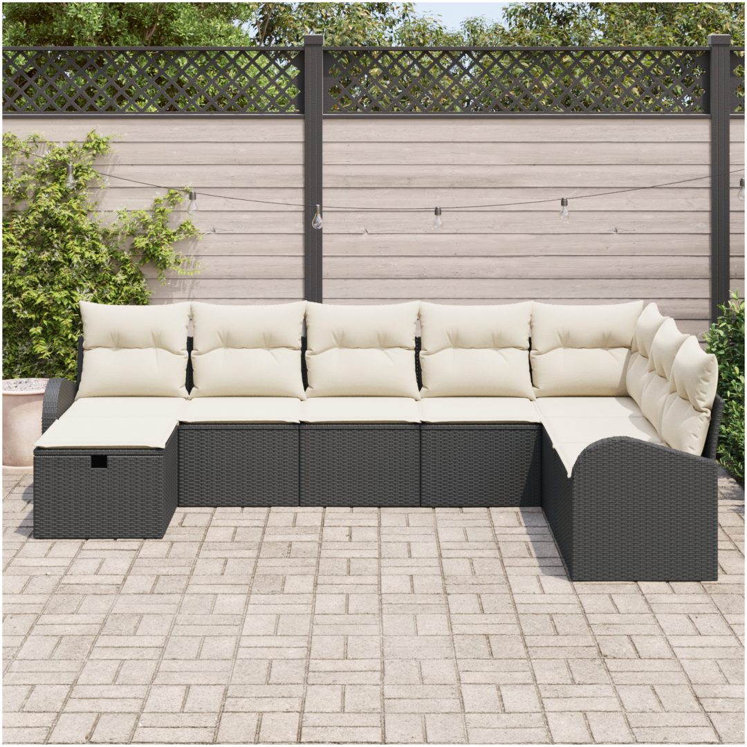 8-delars trädgårdsoffaset med kuddar svart poly rotting vidaXL 289 x 179 x 85 cm – bild 3