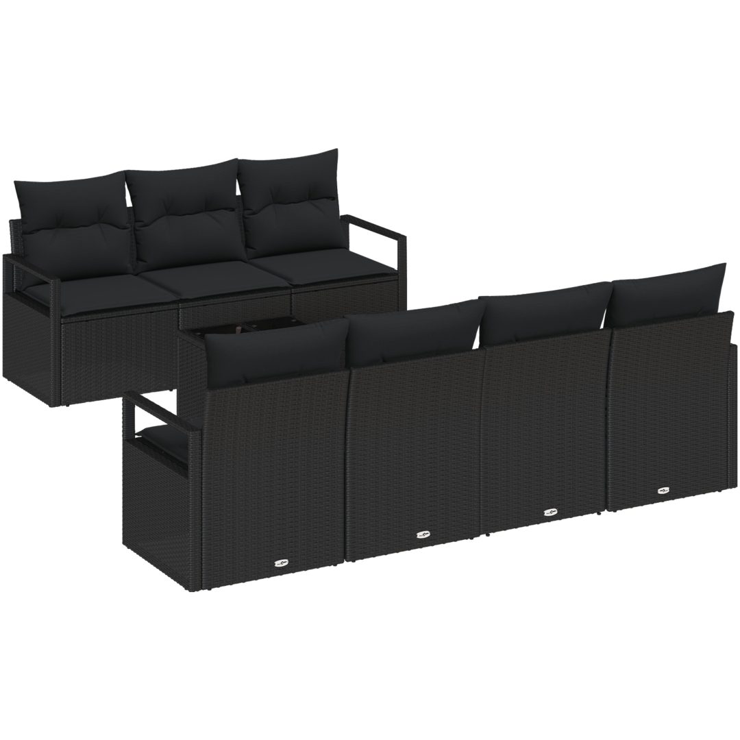 8-delars trädgårdsoffaset med kuddar Svart Polyrotning vidaXL Modulär – bild 2