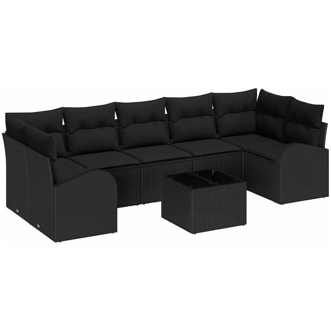 8-delars trädgårdsoffaset med kuddar Svart polyrotting vidaXL 55 x 55 x 37 cm – bild 2