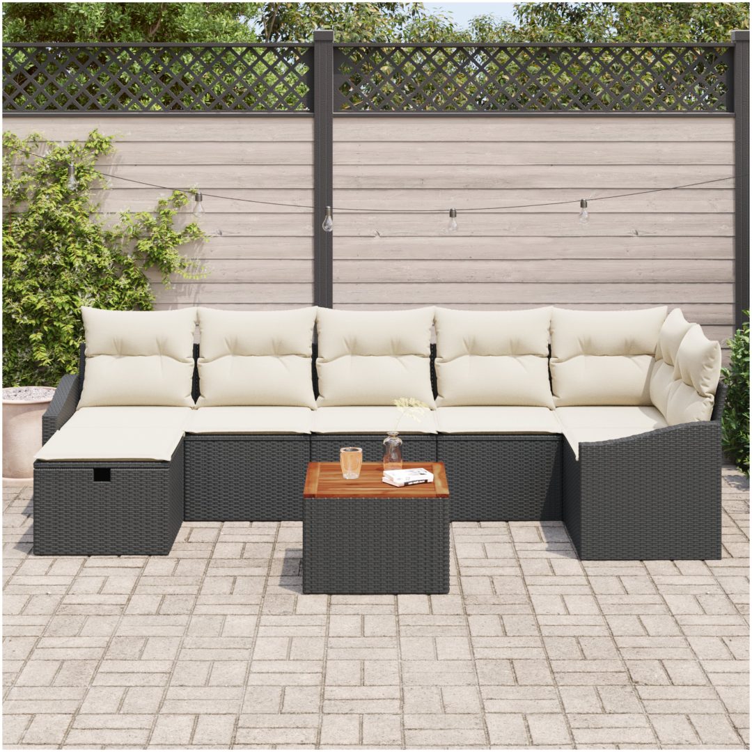 8 Delars Trädgårdsoffaset med Kuddar Svart Polyrotting vidaXL 55 x 55 x 37 cm – bild 3