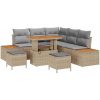 8-delars Trädgårdsoffasett med kuddar Beige Poly Rattan Akacia vidaXL Stor – miniatyr 2