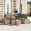 8-delars Trädgårdsoffasett med kuddar Beige Poly Rattan Akacia vidaXL Stor – miniatyr 1