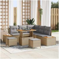 8-delars Trädgårdsoffasett med kuddar Beige Poly Rattan Akacia vidaXL