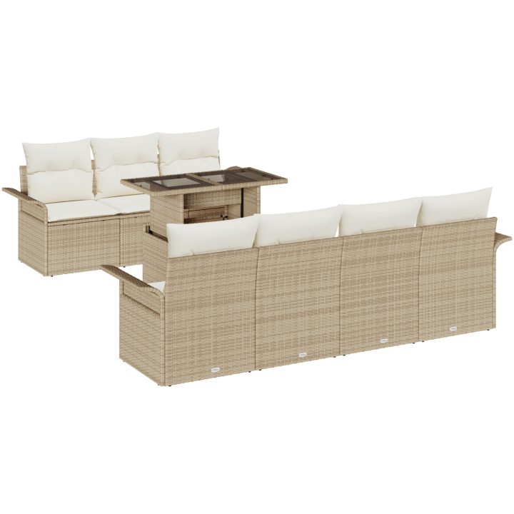 8-delars trädgårdsoffasett med kuddar i beige polyrotting vidaXL 100 x 55 x 73 cm – bild 2
